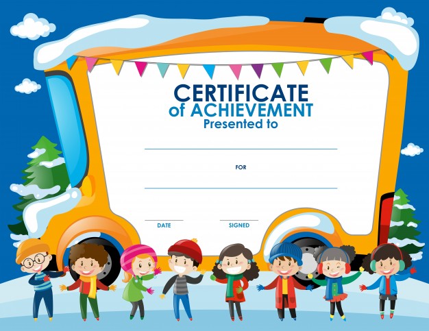 kids certificate templates certificate template with children in winter  free vector