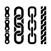 Chain Link; Metal chain parts icons set on white background.