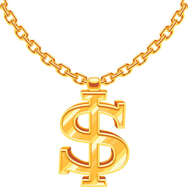 Gold dollar symbol on golden chain vector hip hop rap vector art  illustration