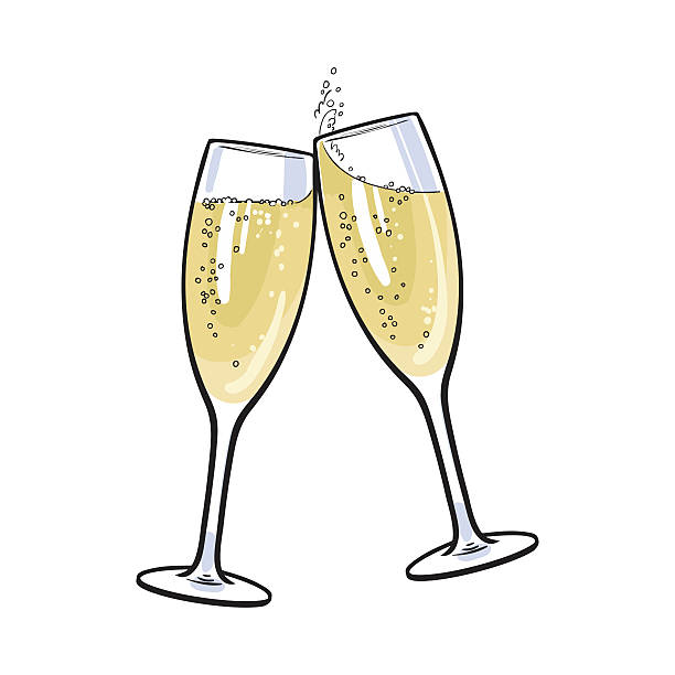 Pair of champagne glasses, holiday toast vector art illustration
