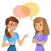 . ClipartLook.com Two young women talking. Meeting colleagues or friends. Vector  illustration.