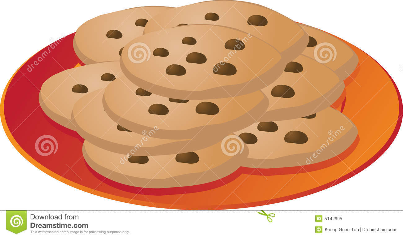 Chcocolate Chip Cookies On Plate Illustrationvector Illustration
