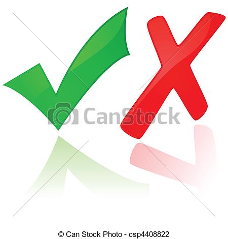 ... Check mark and X - Glossy illustration showing a green check.