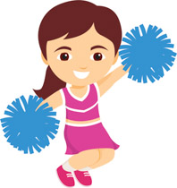 Cheerleader jumping in the air holding blue pom pom clipart. Size: 115 Kb