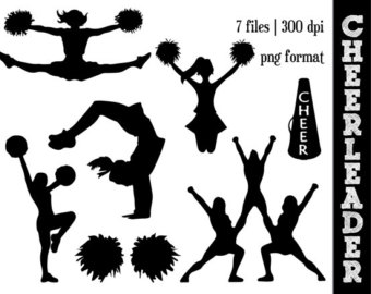 Cheerleader Silhouettes // Cheer Silhouette // Cheering Clipart // Athletic, Athlete Silhouettes // Pom Poms