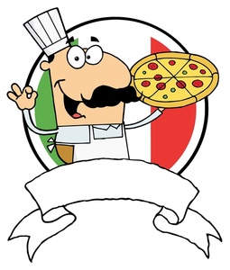 Chef Clipart Image: An Italian Chef Holding up the OK Sign and a Pizza With
