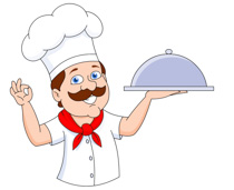 chef holding covered food tra - Chef Clipart
