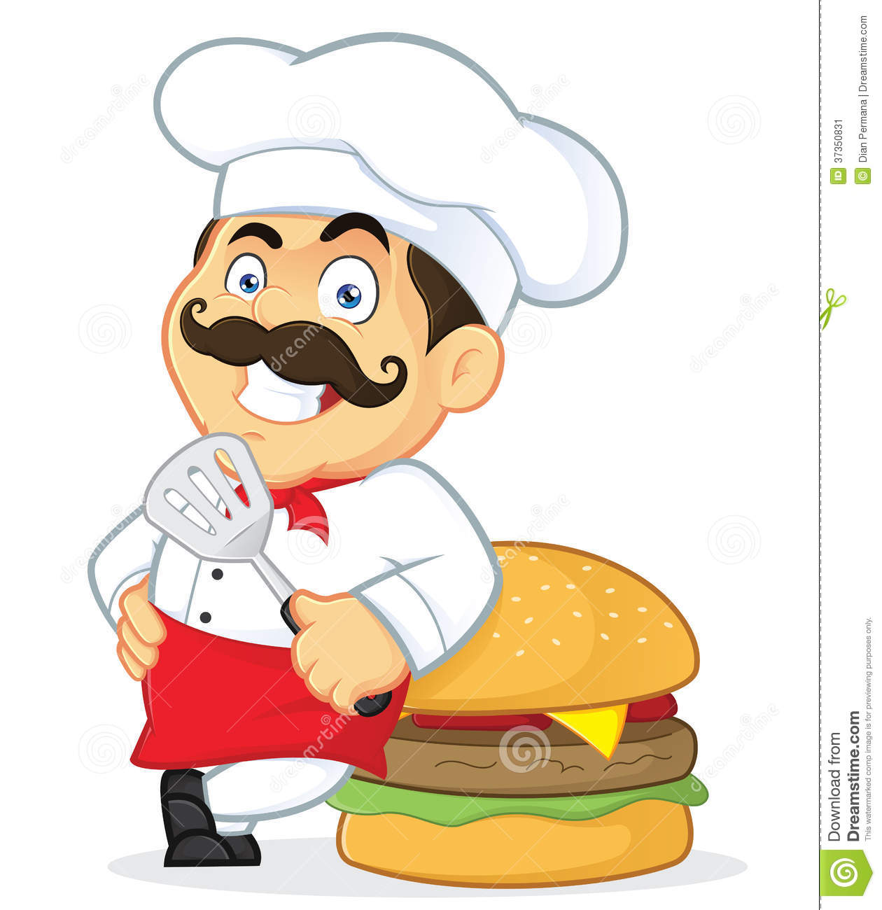 Chef with Giant Burger Stock  - Chef Clipart