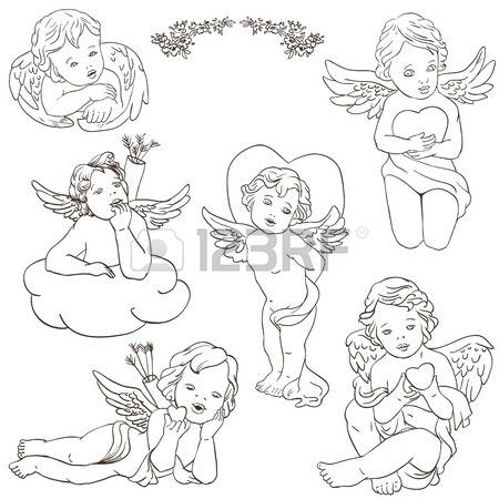 cherub: angel cupid clipart for valentines day, wedding, illustration