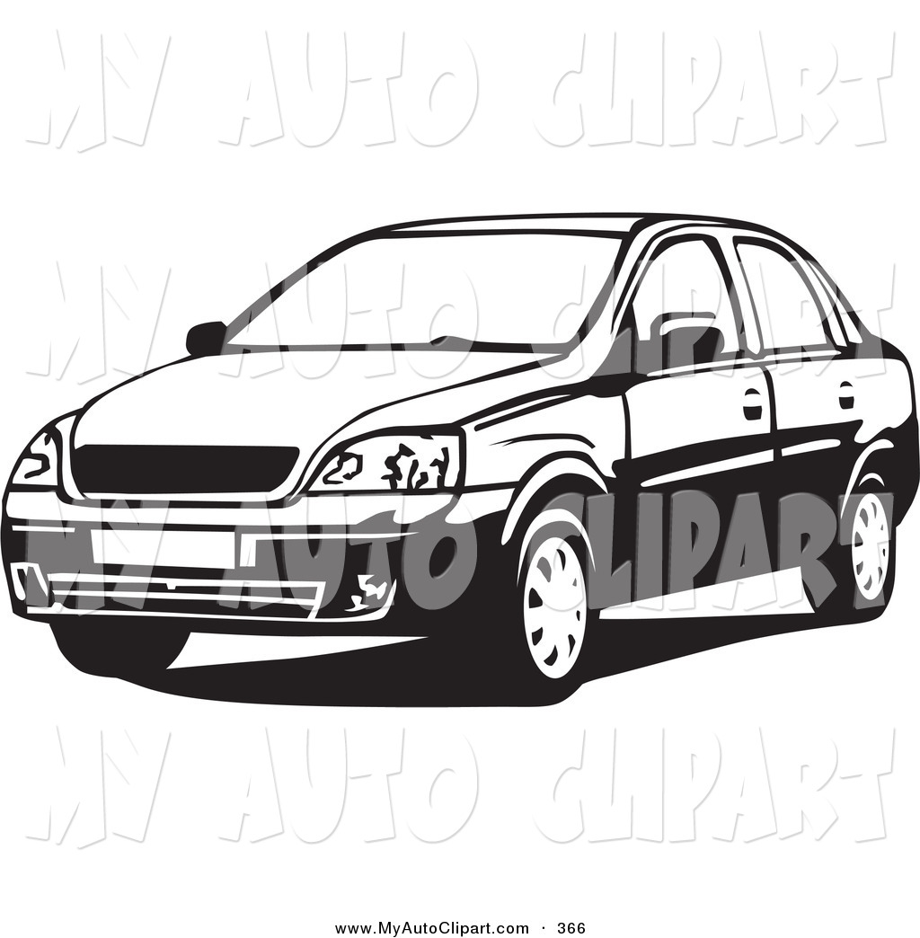 Clip Art of a Sporty Black and White Chevrolet Corsa Sedan Car