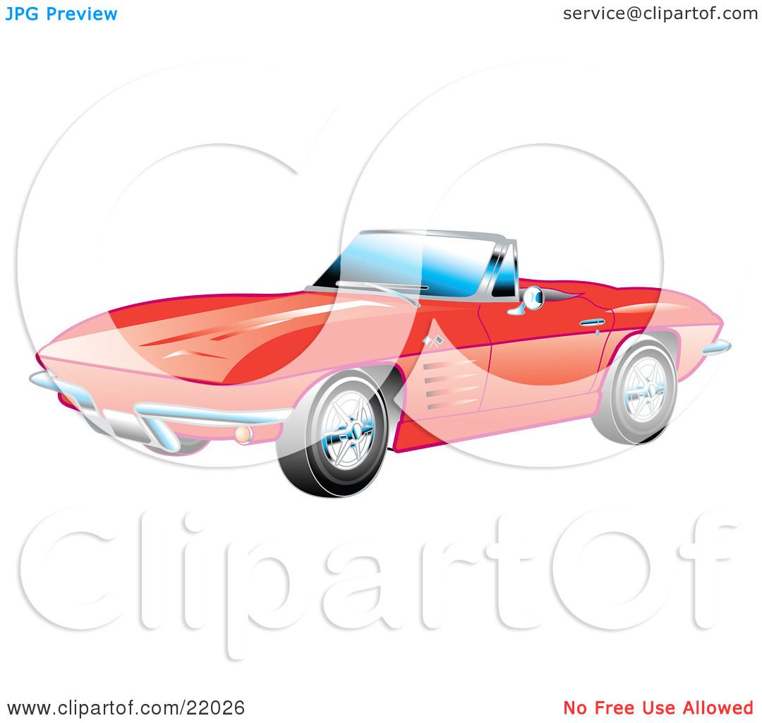 Clipart Illustration Of A Red 1963 Convertible Chevrolet Corvette With The  Top Down And Crome Bumpers