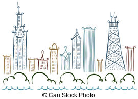 ... Chicago Skyline - Cartoon line drawing of the city of.