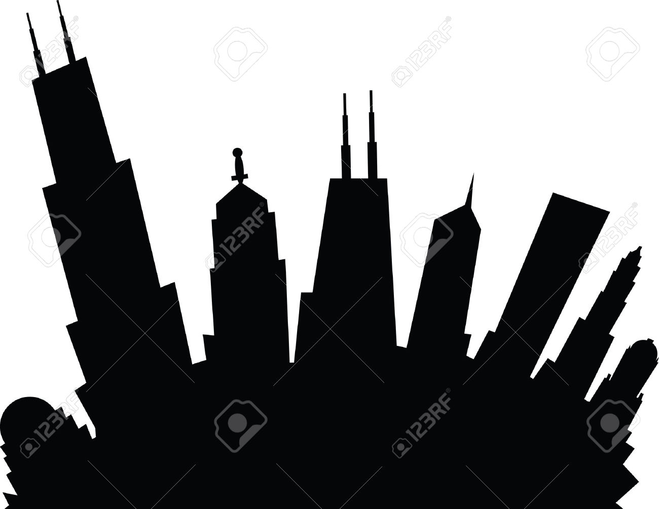 chicago skyline: Cartoon skyline silhouette of the city of Chicago, Illinois, USA.