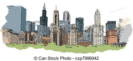 chicago skyline: Cartoon skyl