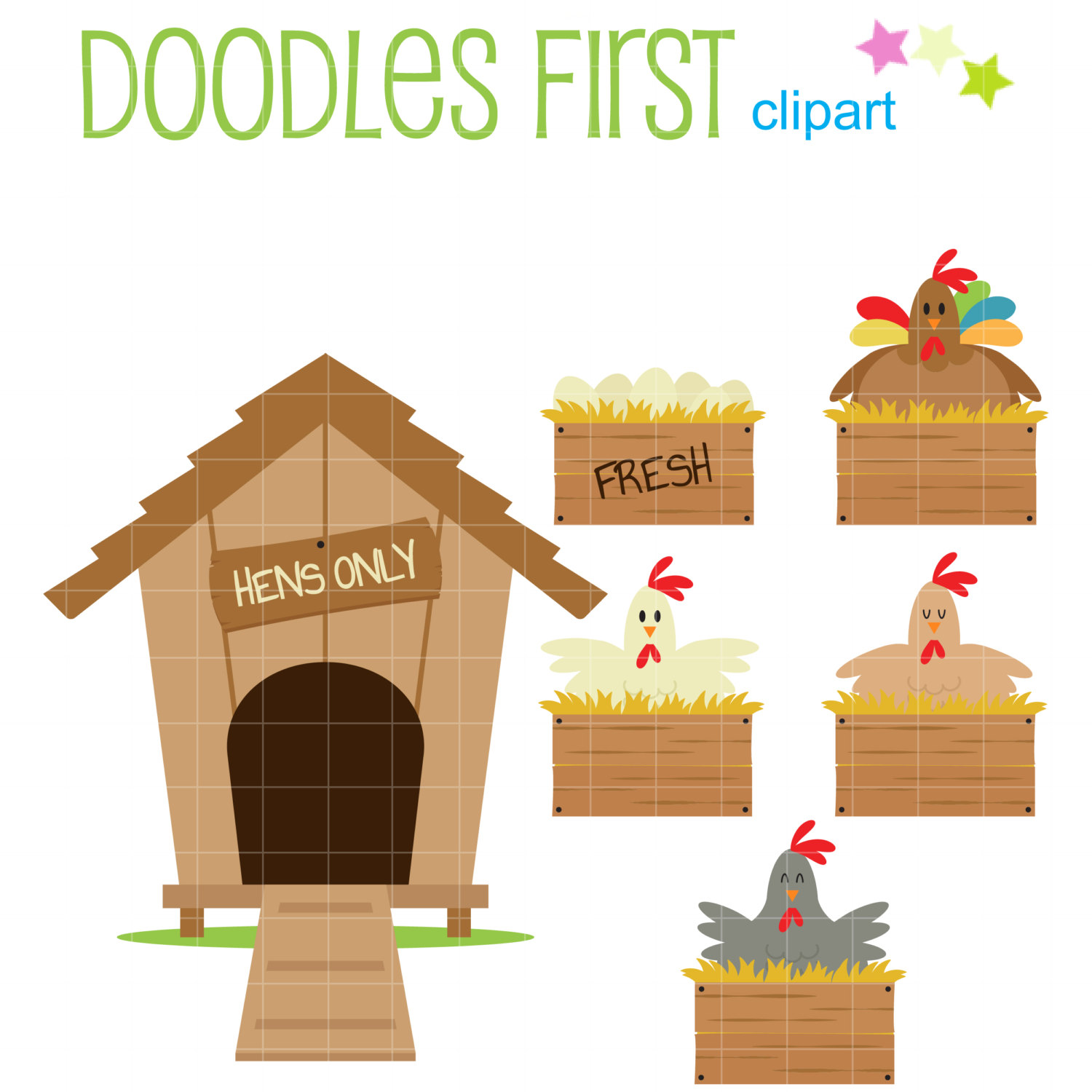 Chicken Coop Set Digital Clip Art for Scrapbooking Card Making Cupcake  Toppers Paper Crafts