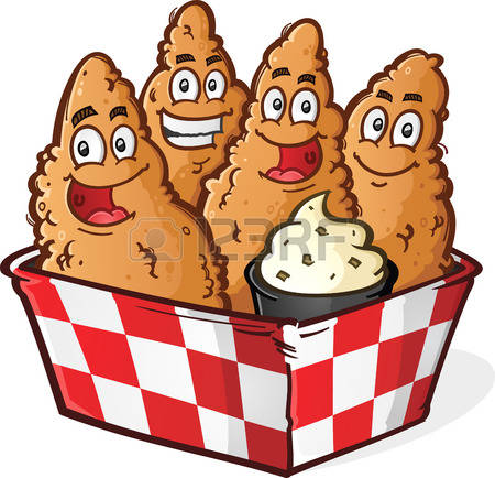 chicken nuggets: Crispy Golden Chicken Tenders Cartoon Characters in a Checkered Basket with Ranch Dipping