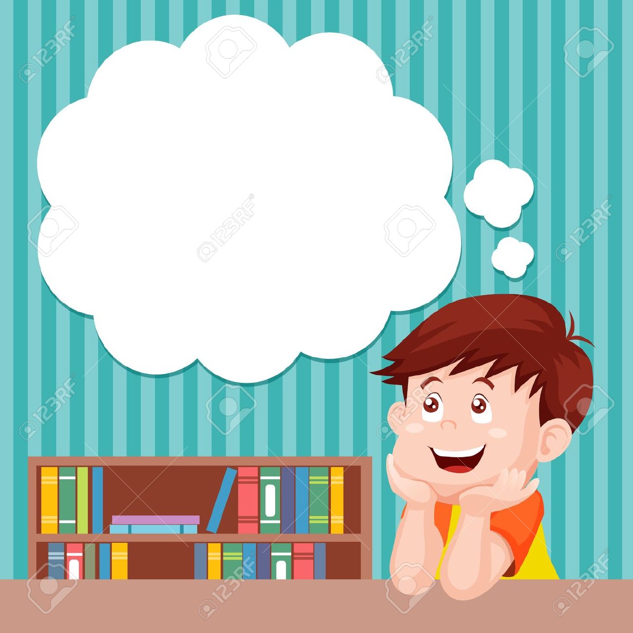 Child Thinking Clipart #14278. Cartoon Boy Thinking With White Bubble For Text Royalty Free