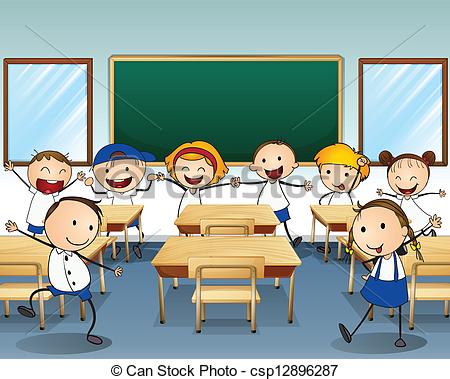 ... Children dancing inside the classroom - Illustration of.