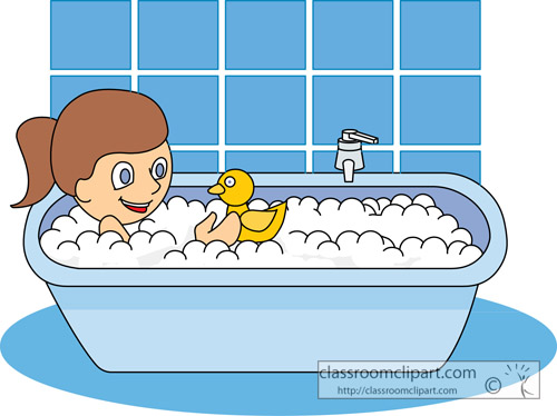 Children Little Girl Taking A Bubble Bath Classroom Clipart