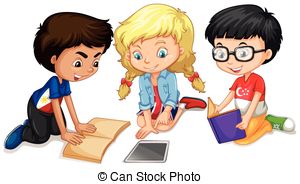 ... Children reading and doing work illustration
