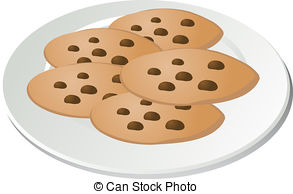 chip cookies on a plate . - Plate Of Cookies Clipart