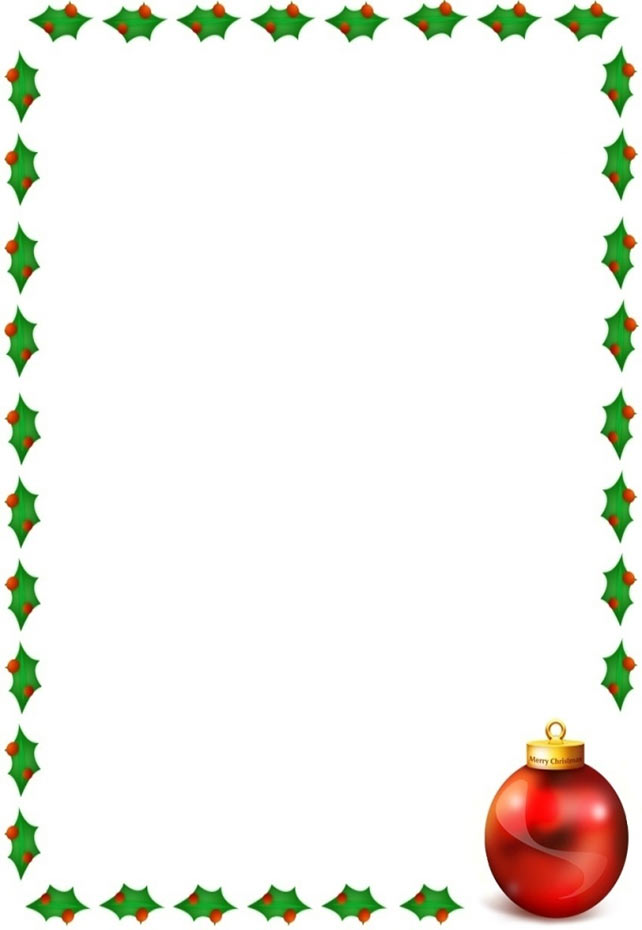 Christmas border with holly on 4 sides and a Christmas ornament