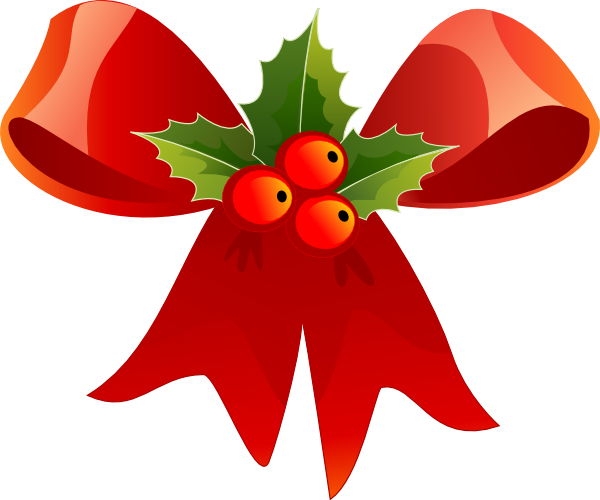 Christmas Bow With Holly Clip - Christmas Bow Clip Art