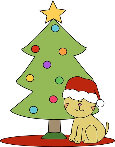 christmas cat clipart | Cat Sitting in Front of Christmas Tree Clip Art - Cat Sitting