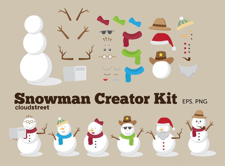 Christmas clip art : Snowman Creator Kit for personal and commercial use ( snowman clipart )
