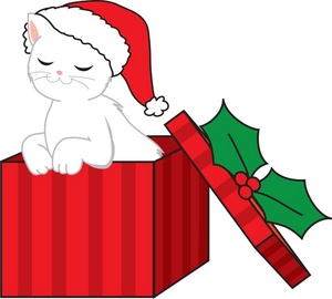 Christmas Clipart Image: Cute Little Kitty Coming out of a Christmas Gift Box