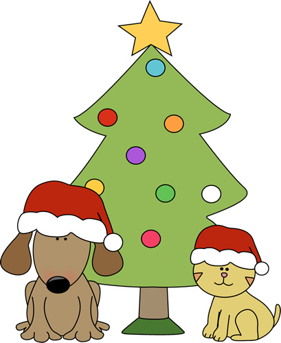 Christmas Dog And Cat In Fron - Christmas Cat Clipart