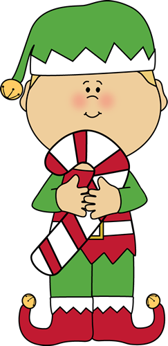 Christmas Elf With A Candy Ca - Christmas Elf Clip Art