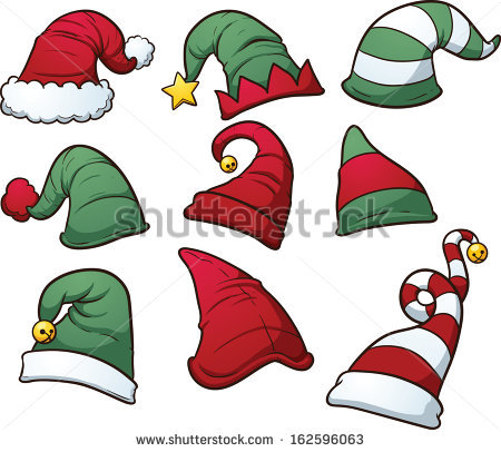 Christmas hats clip art. Vector cartoon illustration with simple gradients. Each hat on a