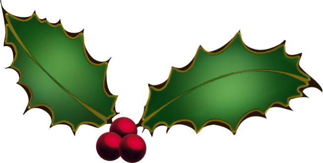 Two Holly Leaves with Three R