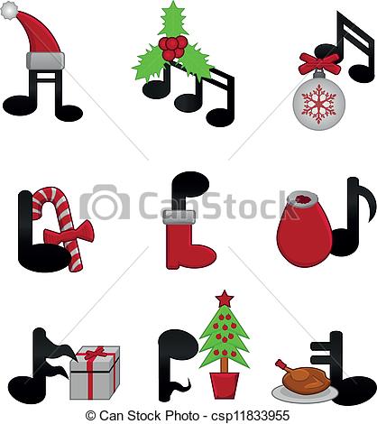 Christmas music - music notes with Christmas elements .