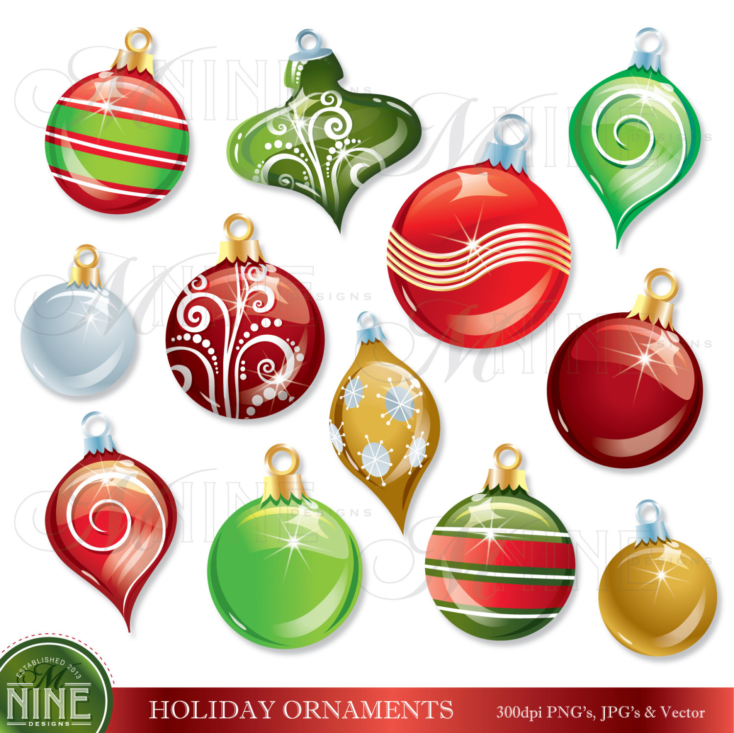 CHRISTMAS ORNAMENTS Clip Art: HOLIDAY Clipart, Instant Download, Ornament Vector Art Icons Graphics