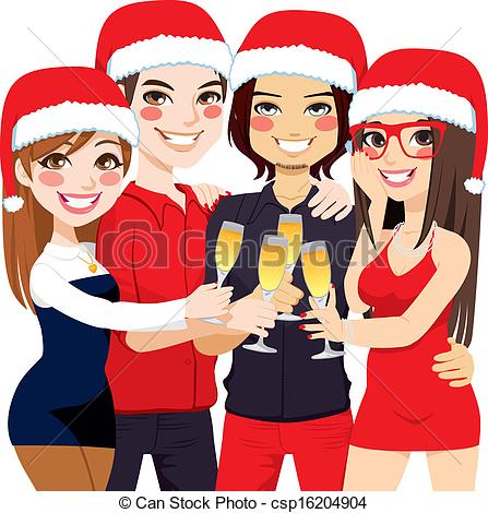 Christmas Party Friends Toast - Christmas Party Clip Art