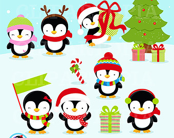 Christmas Penguin Clipart / Penguin digital clipart / Penguin Clip art for personal and commercial Use