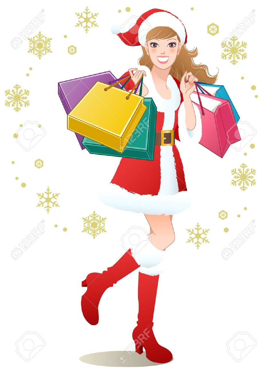 christmas shopping bags: Sant - Christmas Shopping Clipart