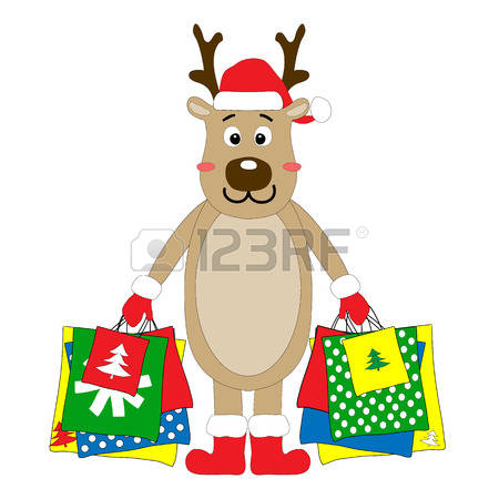 christmas shopping: Christmas deer with shopping bags on white background. Illustration
