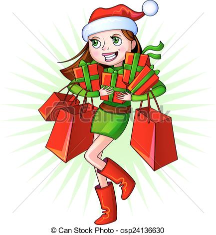 Close-up Santa Girl shopping 
