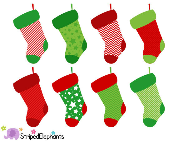 Christmas Stocking Clip Art - Digital Clip Art - Instant Download - Commercial Use