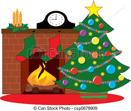 Cartoon Christmas Fireplace .