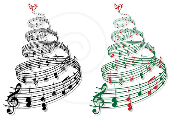 Christmas Tree With Music Not - Christmas Music Clip Art