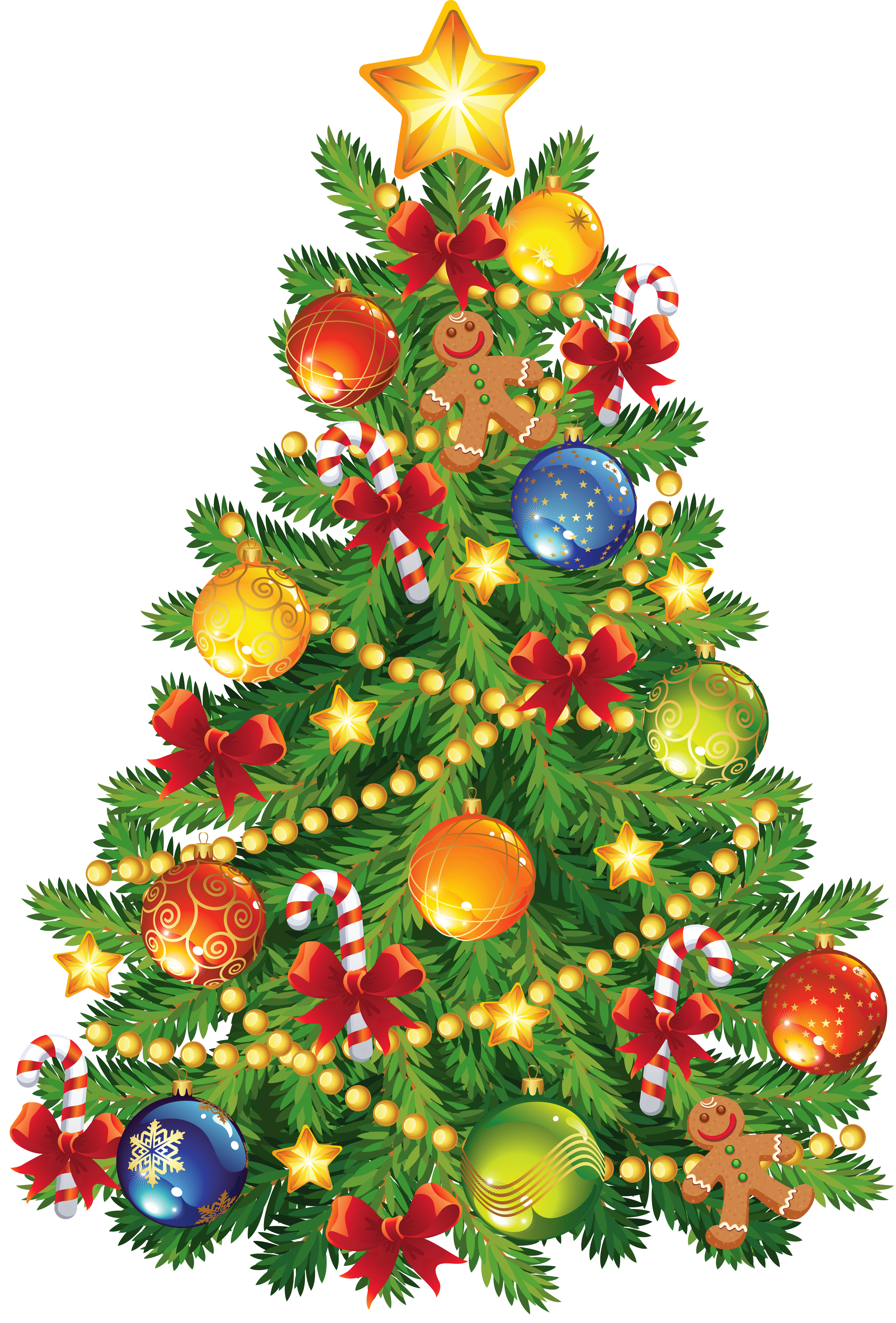 A Christmas tree with red bul