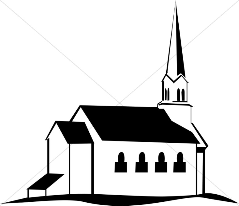 Black and White Church on a H - Church Clipart
