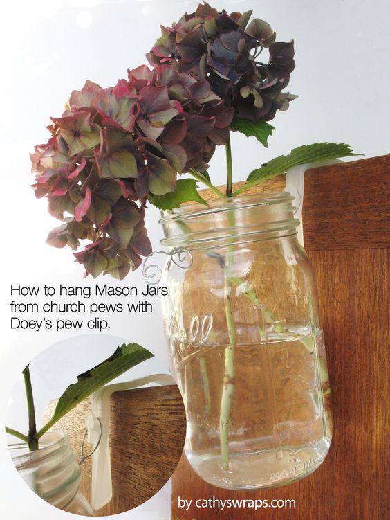 Church Pew Clips hang Mason Jars, Ribbons, Bows, Flowers - Wedding u0026amp; Aisle