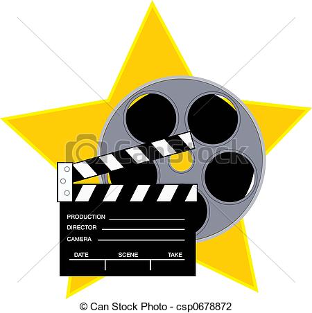 Cinema neon Clipartby oxygen6456/7,555; Movie reel and clapboard with a star background