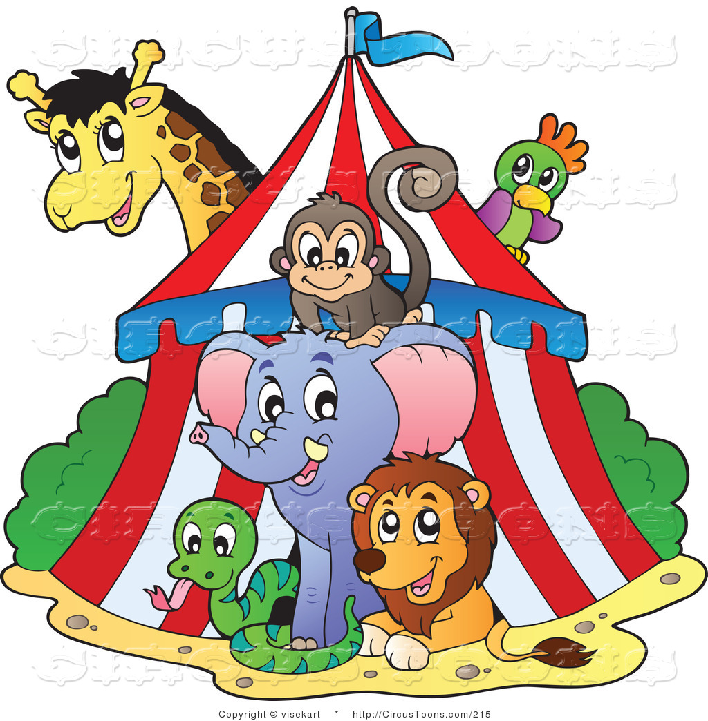 Circus Clipart of a Big Top Circus Tent and Wild Animals