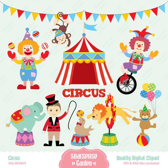 Circus Digital Clipart, Carni - Circus Animals Clipart